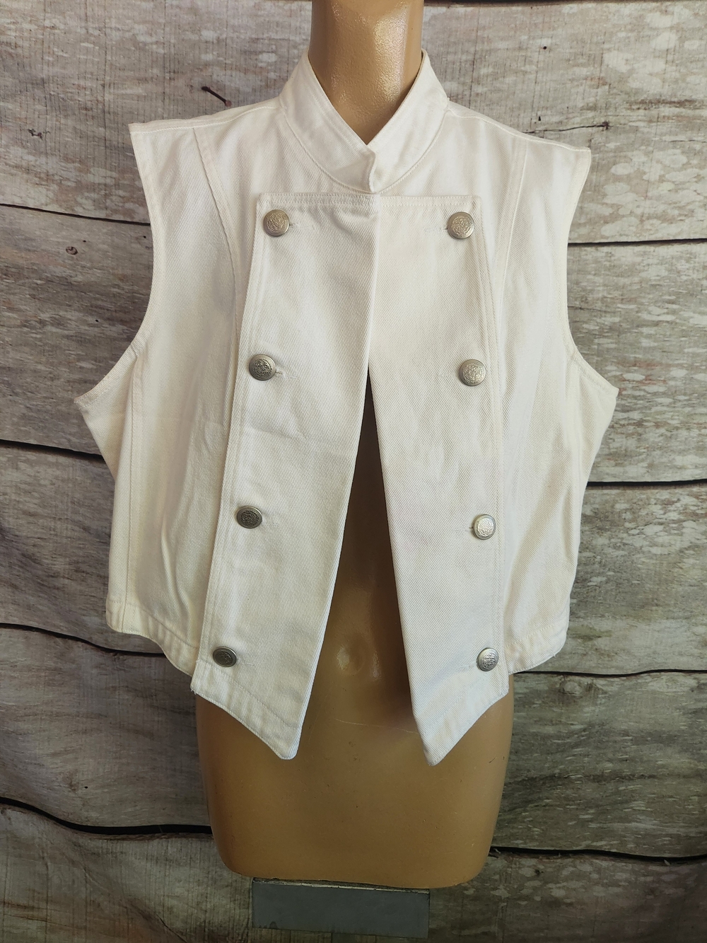 Cambridge Dry Goods Women's Cream Double-Breasted Military Vest